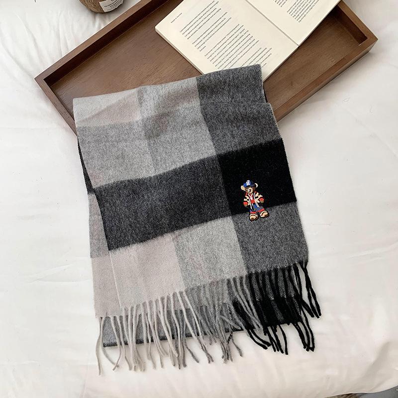 

Scarf Women s Winter Premium New Embroidered Bear Plaid Versatile Warm Scarf Couple Scarf Shawl