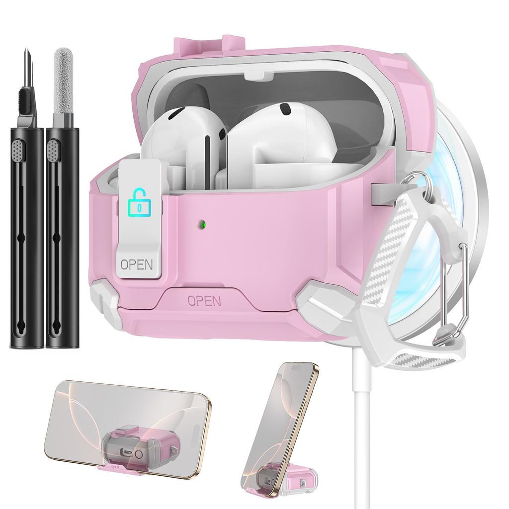 Phone Stand Case for Samsung Galaxy Buds 3/3Pro Secure Lock Case with MagSafe Protective Case with Cleaner Kit For Galaxy Buds 3