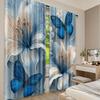 Set Of 2 Flat Printing Window Curtains Blue Blooms Digital Printed Polyester Drapes Festive Home Wall Yard Use Curtain Made