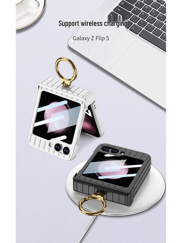 Samsung Z Flip 5 Travel Suitcase Case: Ultra-thin, Hinge Finger Ring, Foldable Screen Protector Flip 6-Compatible