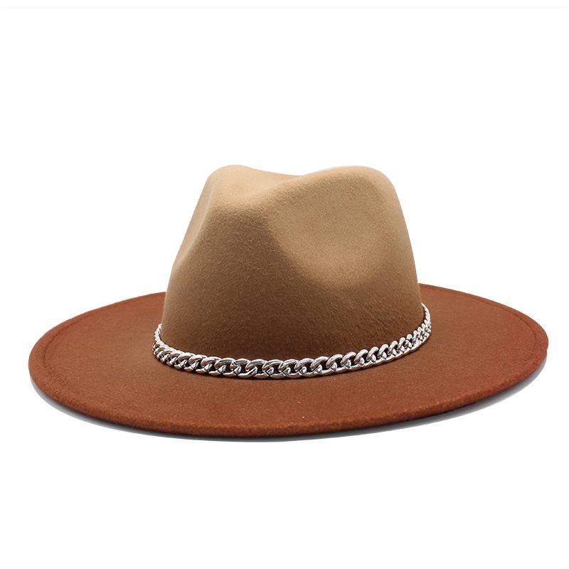 Hat Gradual Change Color Pearl Woolen Hat British Style Jazz Hat Big Brim Hat Ladies Top Hat