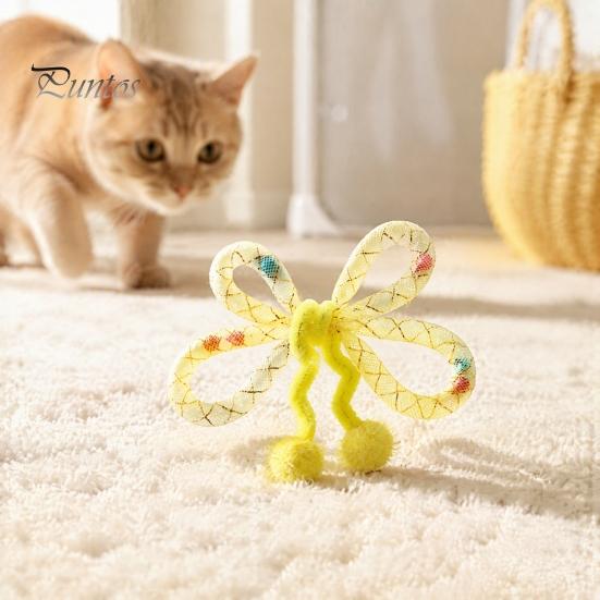 Kitten Enrichment Toys Mesh Tube Cat Toy, Butterfly Shape Interactive Chew Toy with Bells Flexible Bendable And Plush Balls, for Indoor Cats