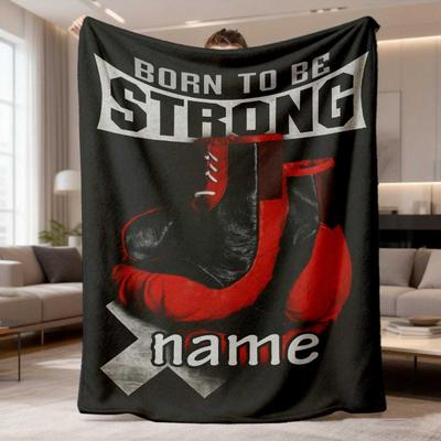 2026 New Flannel Blanket 1pc Boxing Glove Gift Printed Throw Blanket Designed with Red Boxing Glove & Ribbon Soft, Cozy Polyester Cover for Bed, Sofa,