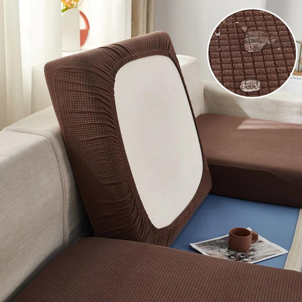 Waterproof Jacquard Sofa Seat Cushion Cover, Polar Fleece, Elastic, Removable, Couch Cover, Pets, Kids, Furniture Protector