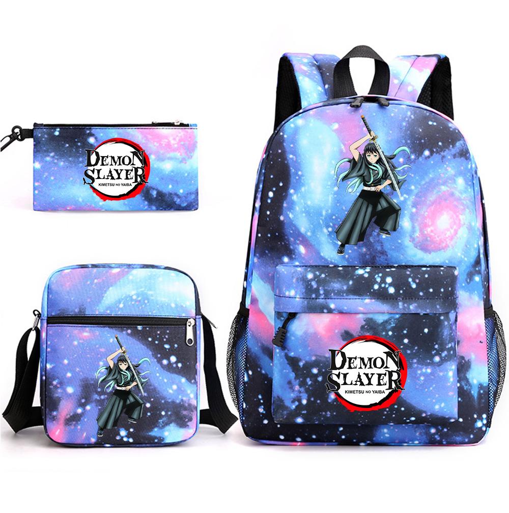 3Pcs/set Anime Demon Slayer Printed Backpack with Shoulder Bag Pencil Case for Teenager Student Boy Girl Large Capacity Waterproof Schoolbag