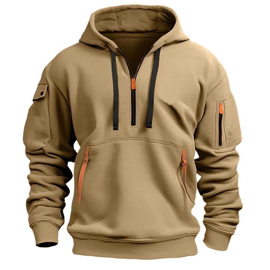 Men's Multi-pocket Embroidered Badge Zipper Hoodie