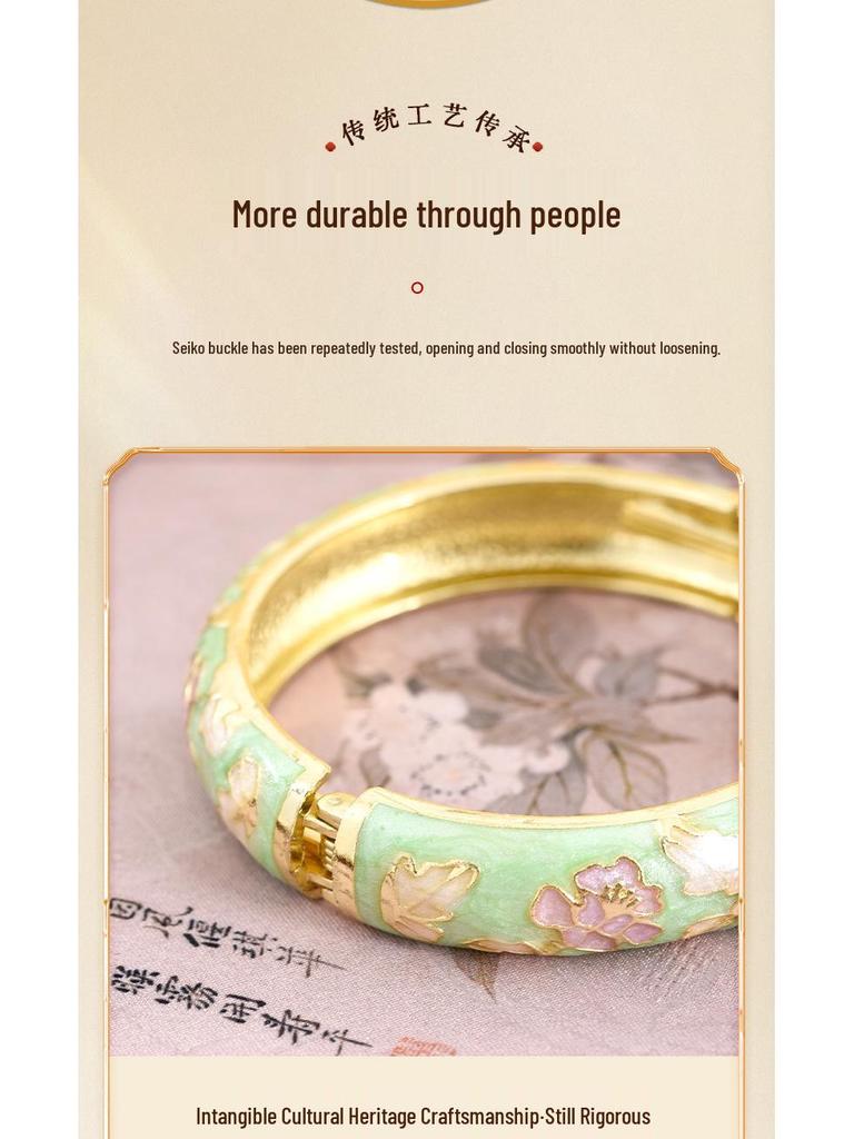 Cloisonné Pfingstrosenblüte Mode Armband - Perfektes Souvenir Geschenk für Freundin oder Mama