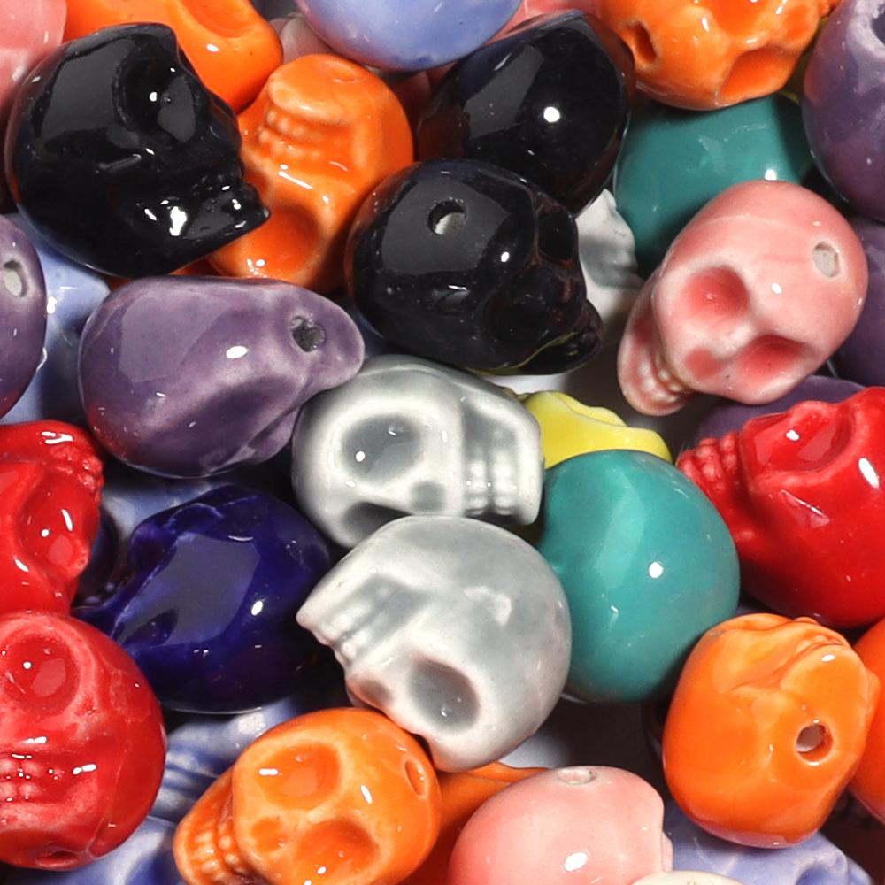 5pcs Skull Shape Ceramics Beads Porcelain Skeleton Loose Beads For Jewelry Making Halloween Decoration DIY Bracelet Accessories