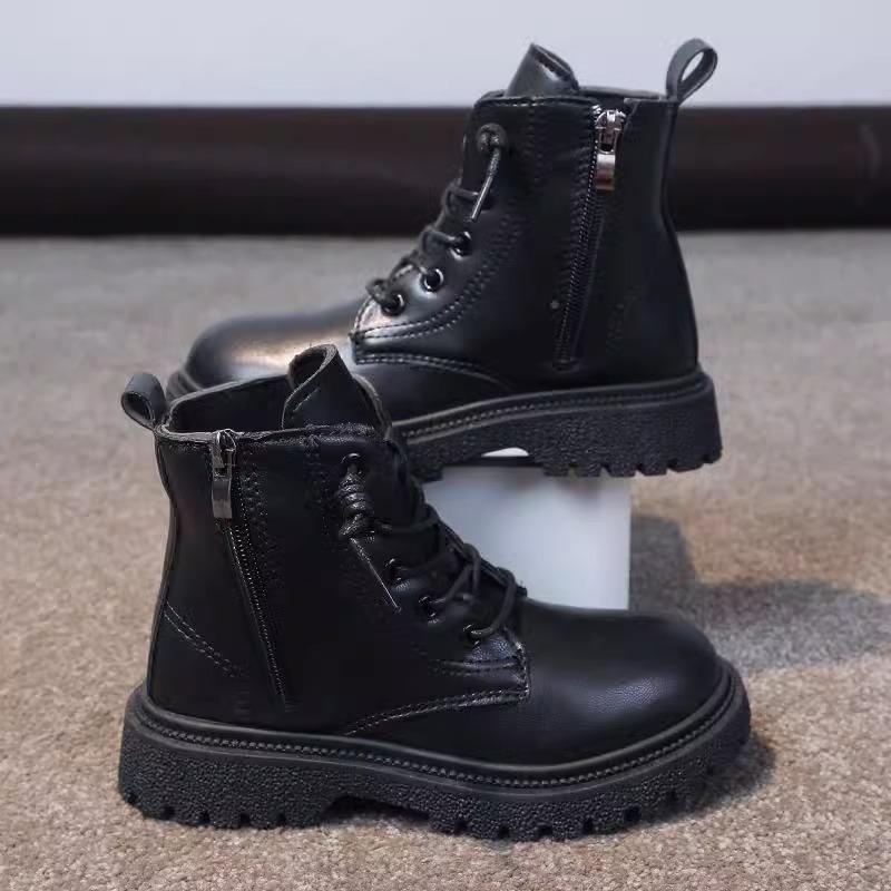 

Детские ботинки Мартин для мальчиков и девочек, зимние, новые, британская мода, кожаные ботинки, боковая молния, водонепроницаемые, сноубутсы, короткие ботинки, нескользящие 27