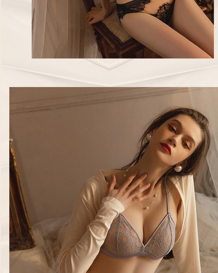 Ultradünnes Push-Up-BH-Set aus französischer Spitze: Kabellos, Mit festen Cups, Sexy Design für einen schlanken Look