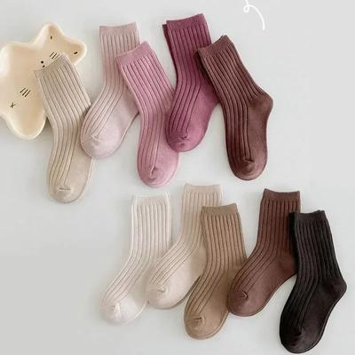 5 pares/lote Calcetines sólidos para niños Casual Bebé Niñas Niños Suave Transpirable Algodón Raya Otoño Niño pequeño Punto Calcetines para niños para 1-8Y