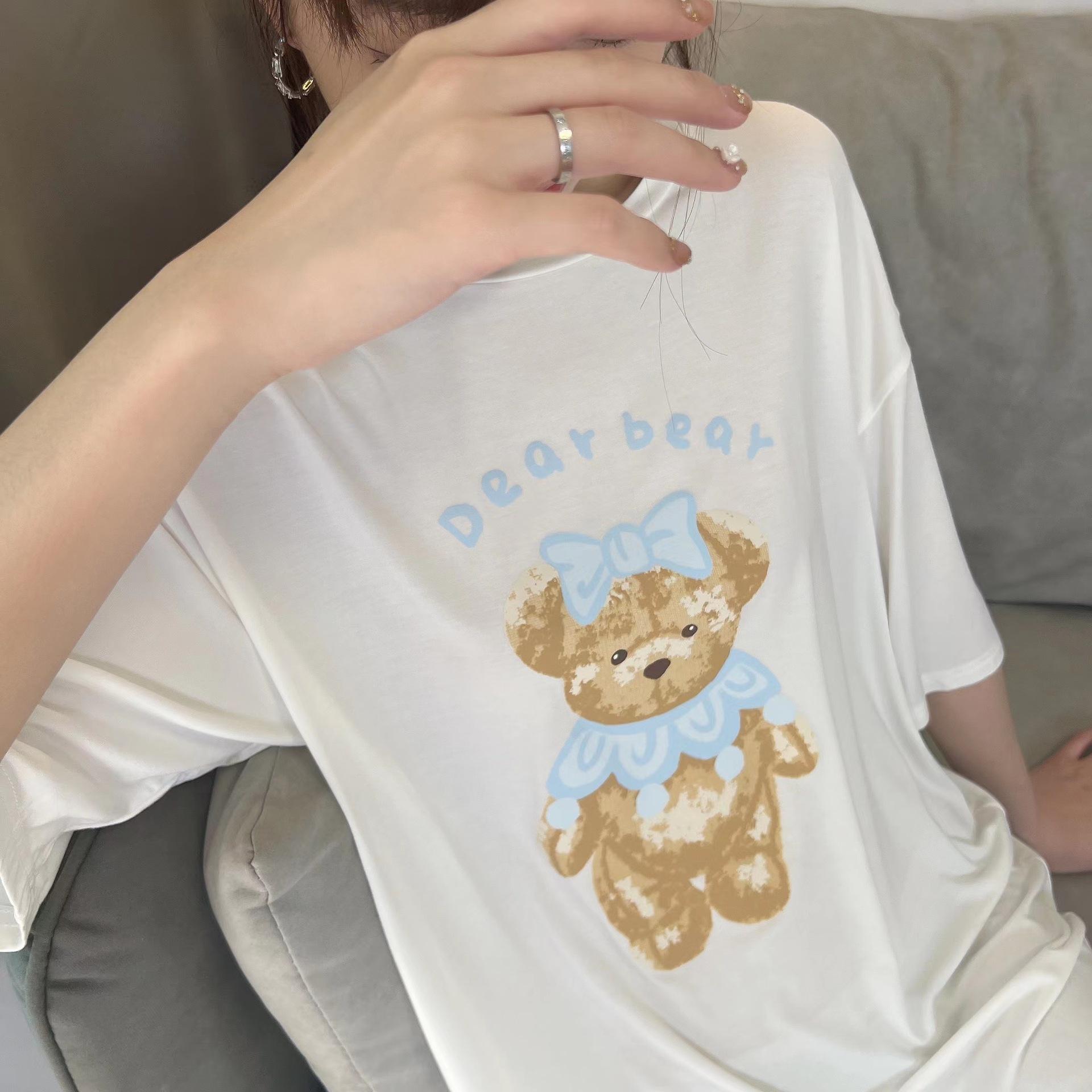 

Reefur Rinka Ewha Home Summer Thin Women S Pajamas Short Sleeve Crew Neck Printed Cartoon Bear Pajamas average size