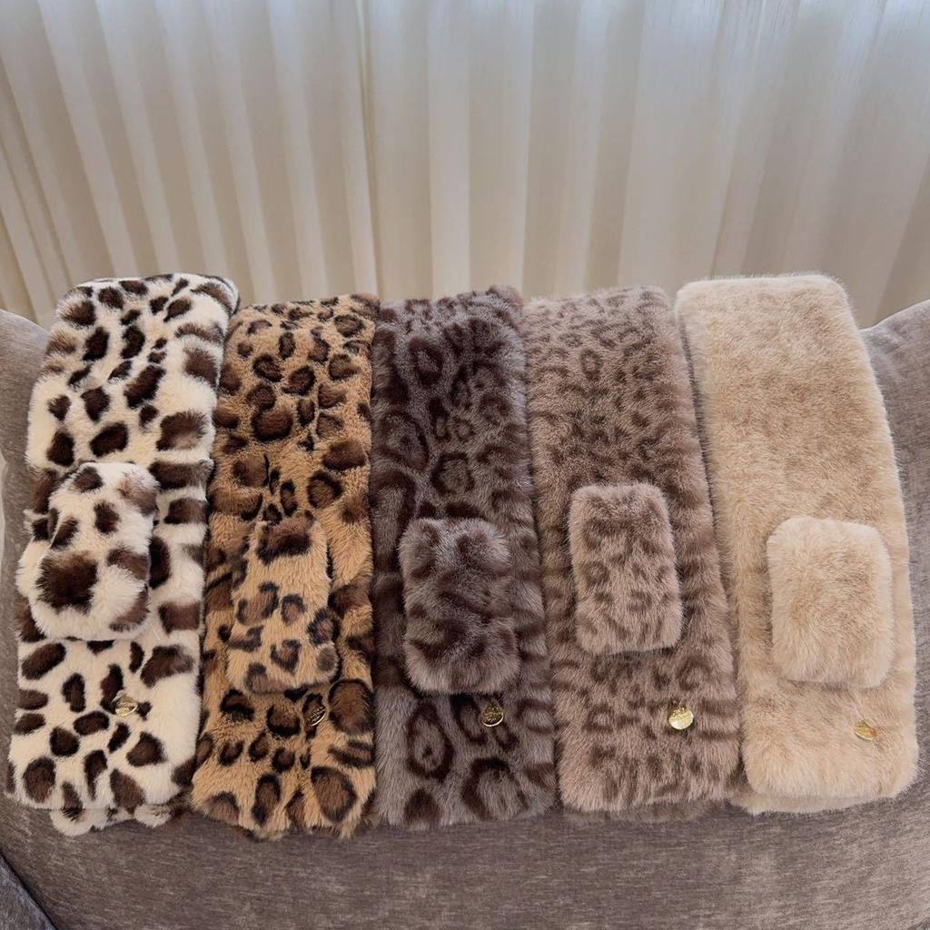 Leopard Print Plush Scarf Imitation Fur Scarf Female Korean Version Autumn and Winter Imitation Rabbit Fur Collar Thickened Warm Parent-child Neck