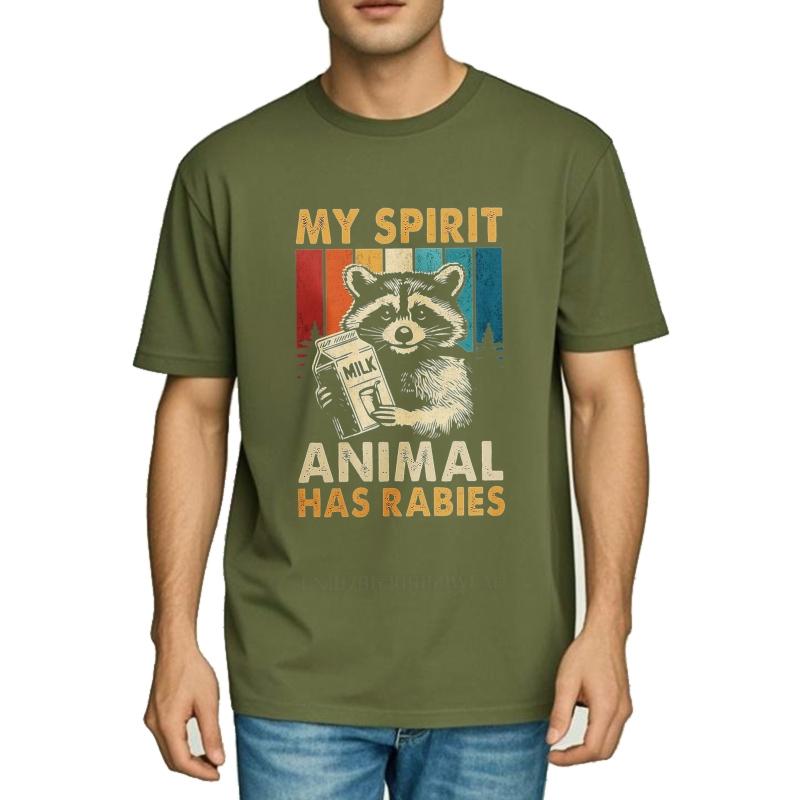 Plus Size summer Man tshirt Racoon Holding Milk Carton Short Sleeve Solid Color Crew Neck tees men cotton tshirt fashion tops