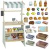Wooden Toy Shop, Wooden Market Stall with Cash Register, Blackboard and Toy Food, 4 Storage Boxes, Ages 3+, Green