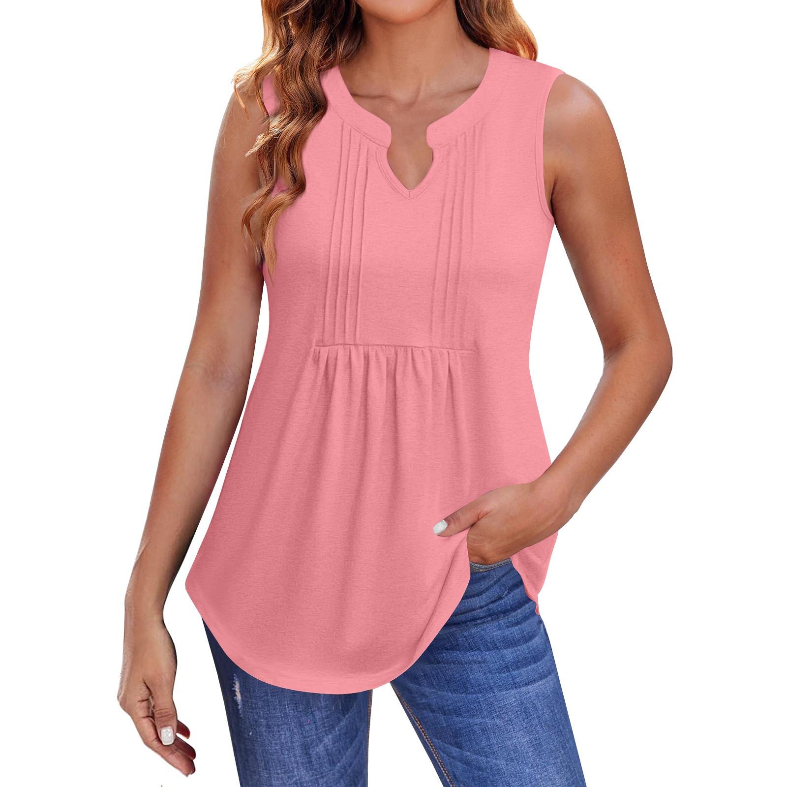 

Женские летние майки с V-образным вырезом и принтом, повседневные майки для женщин, свободные рубашки-туники без рукавов M розовый