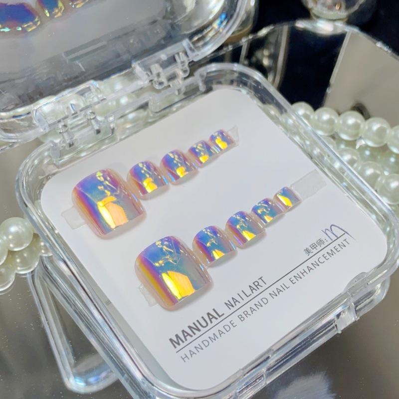 

Иридесцентный розовый Аврора кошачий глаз накладной педикюр - Накладные ногти премиум-класса Large