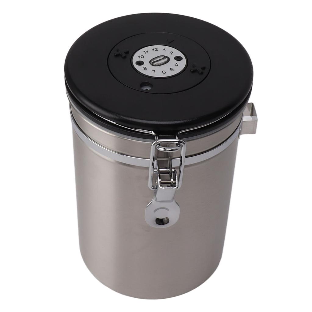 1.8L Coffee Sealed Container Stainless Steel Coffee Bean Storage Container with Spoon Silver