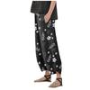 Women Casual Loose Floral Print Cotton Linen Elastic Waist Pocket Wide Leg Pants