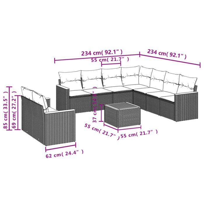 VidaXL Salon de Jardin avec Coussins 10 pcs, Canapés de Terrasse, Ensemble de Meubles de Patio, Mobilier d'Extérieur, Noir 3226104