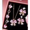 New European and American Style Diamond-studded Bow Pendant Earrings and Bracelet Three-piece Set, Versatile Jewelry Set for Weddings and Banquets