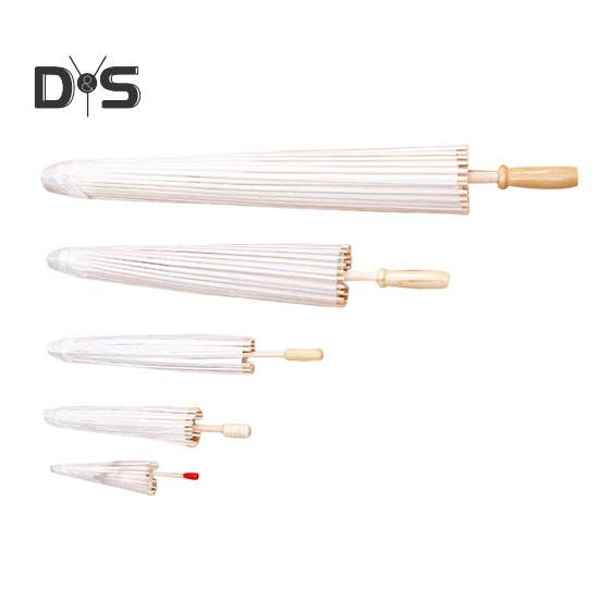 2Pcs White Paper Umbrella Chinese Style DIY Crafts Decorative Oil-paper Painting Umbrella Wooden Handle Oriental Parasol Party Favors