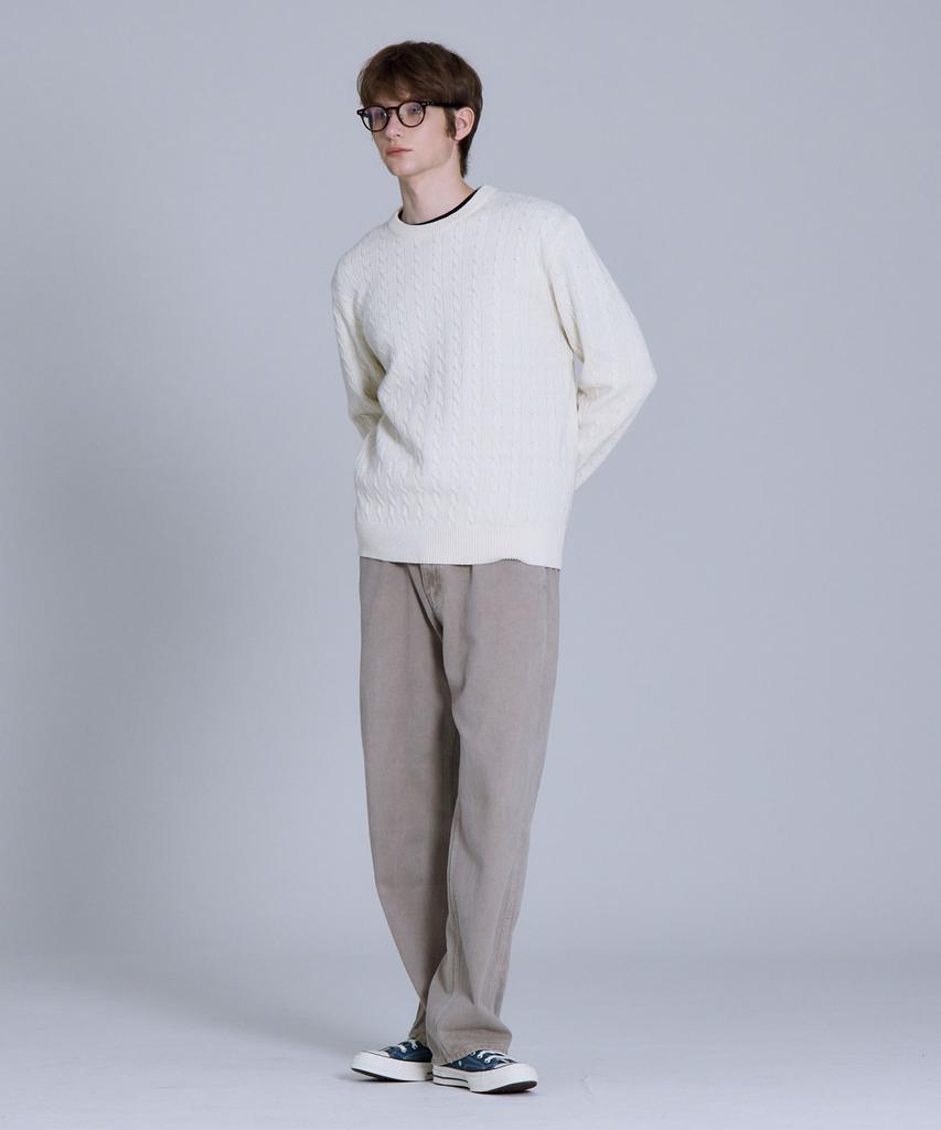 BASIC HOUSE Cable Round Neck Knit Oatmeal Lykt7101