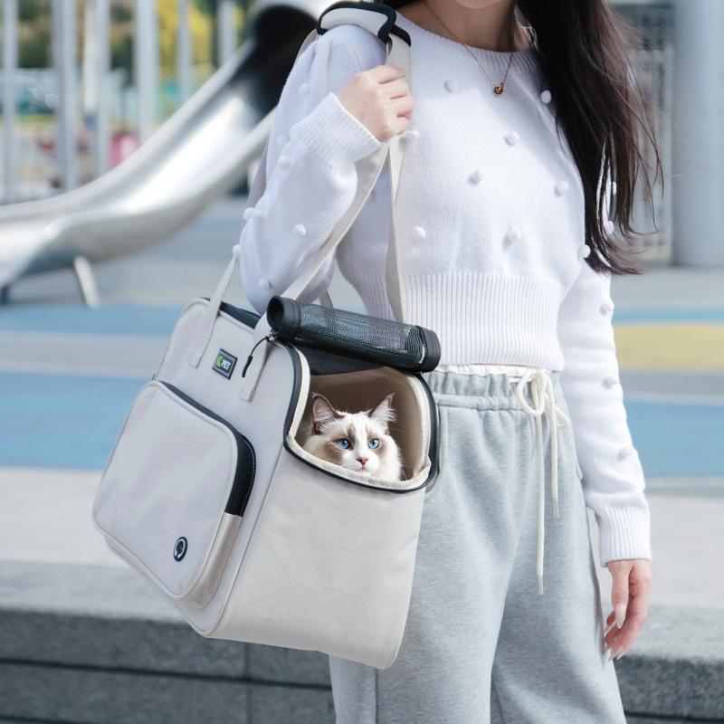 Pet carrier bag for cats and small dogs, portable handbag for outings, large-capacity pet carrier for puppies