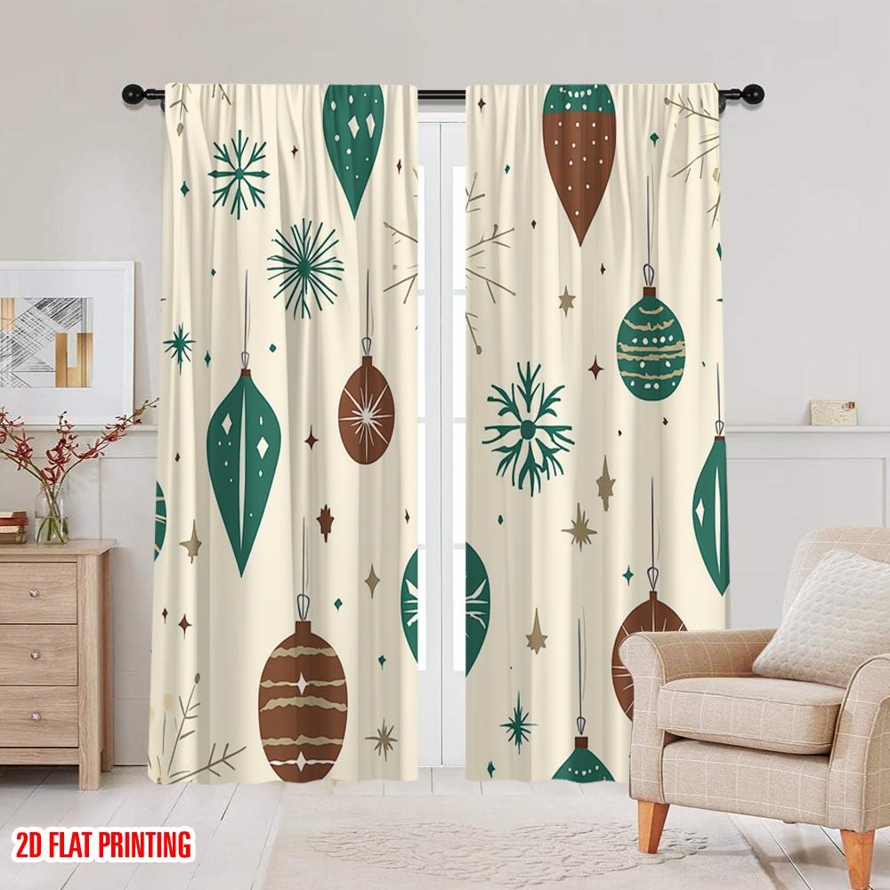 2pcs,2D Plane Printing Pattern Curtains Christmas Ornaments Snowflakes_a (2) 100% Polyester (without Rod) All Seasons Perfect