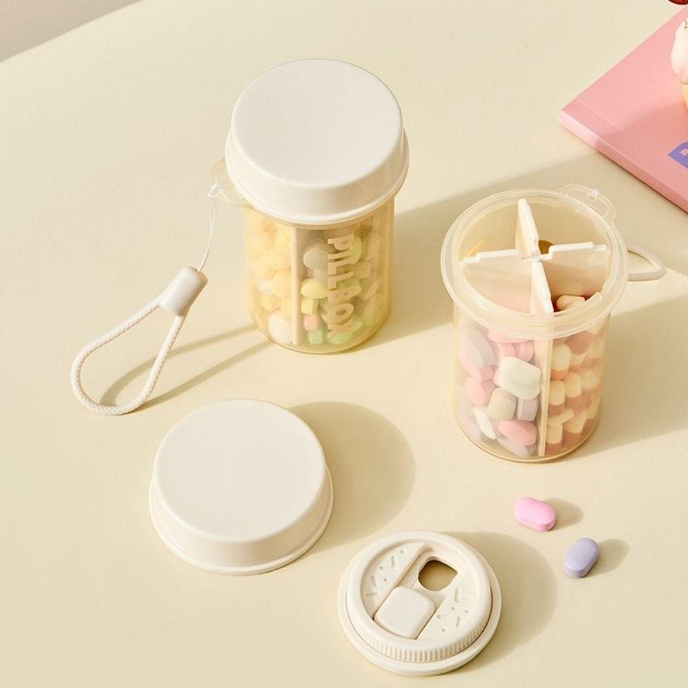 Practical Portable 4 Grids Pill Box Moisture-proof Sealed Pill Storage Box Sub-packaging with Lid Vitamin Organizer for Home
