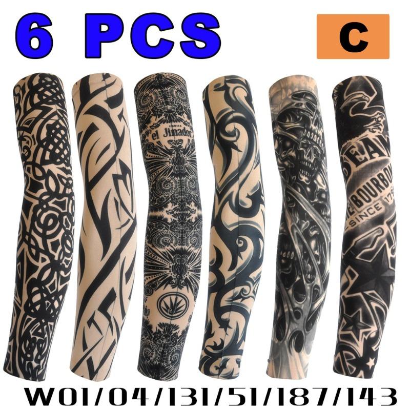 

6pcs Unisex Tattoo Arm Sleeves To Cover Arms Sun Protection UV Protection Cool Tattoo Print Sleeve for Outdoor Cycling