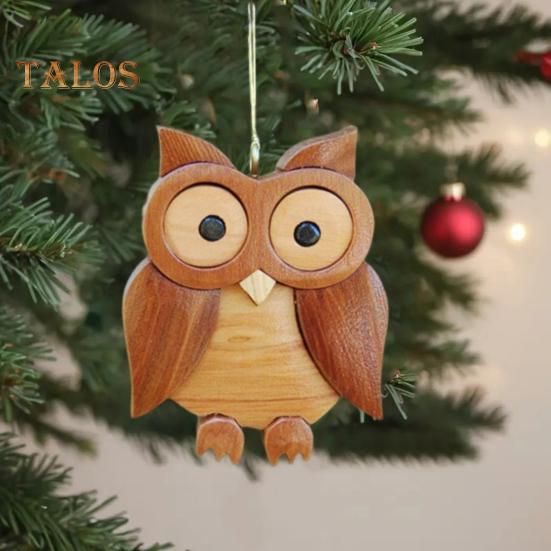 Weihnachtsschmuck in Tierform mit Umhängeband, Hirsch, Eule, Fuchs, handgeschnitzt, aus Holz, Weihnachtsbaum, Heimdekoration