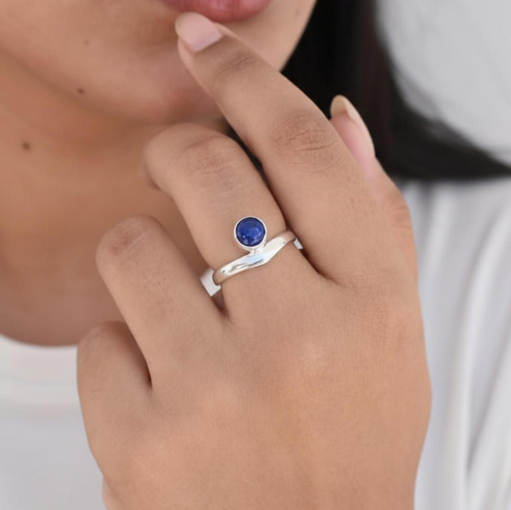 Lapis Lazuli Round Statement Ring, 925 Sterling Silver Jewelry, Everyday Wear Ring for Women