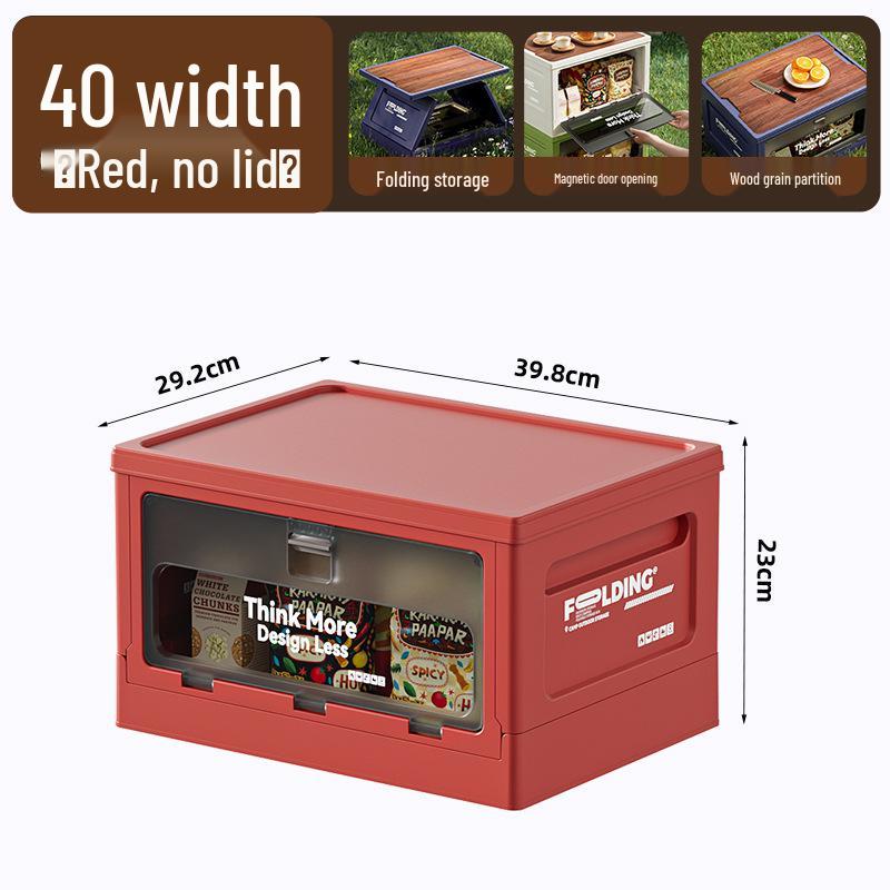 XL Folding Outdoor Storage Box with Wood Lid & Side Opening for Camping & Car Trunk Organization