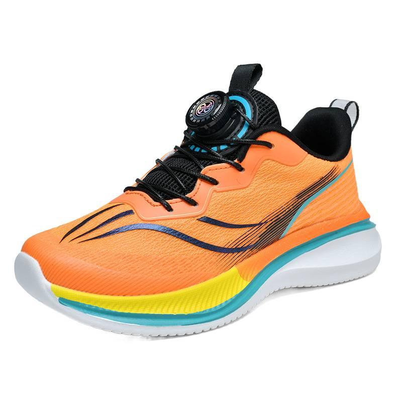 Flying woven mesh breathable children's sports shoes new boys and girls button shoes lightweight non-slip student special running shoes