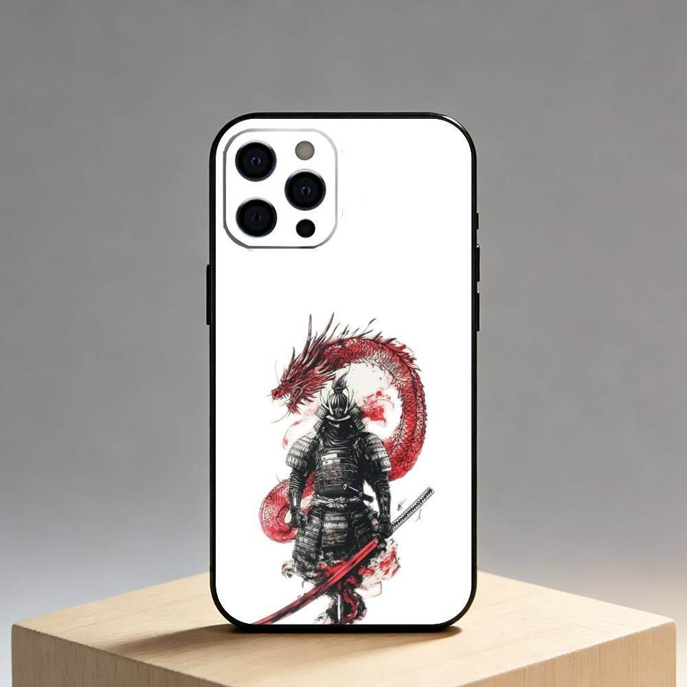 

Japanese Bushido Samurai Phone Case For iPhone17,16,15,14,13,12 Plus,Max Soft Silicone Black Cover iPhone12PROMAX