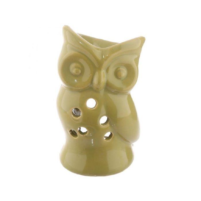 Brûleur à huile - EDEN - Hibou - Céramique vert - Lumière tamisée - À poser