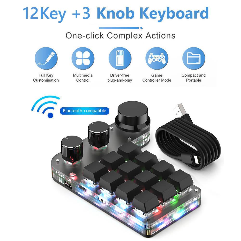 12 Keys 3/4 Knobs Bluetooth Keyboard RGB Copy Paste Photoshop Mini Gaming Keypad Hot-swap Mechanical Gaming Keyboard Red Switch