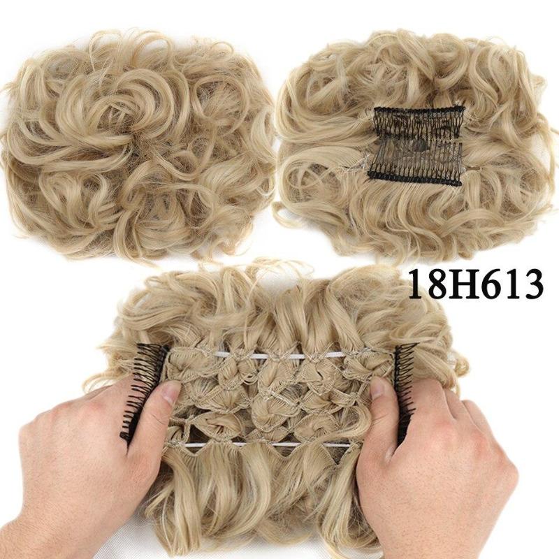 Synthetic Hair Bun Comb Clip In Messy Curly Chignon Elastic Band Scrunchies Hair Pieces Extension For Women Black Brown