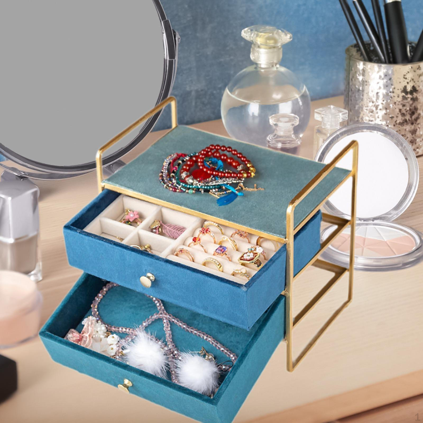 

Jewelry Box 2 Layer Organizer,Stylish for Necklace Bangle Bracelet Lipstick Brooch Stud