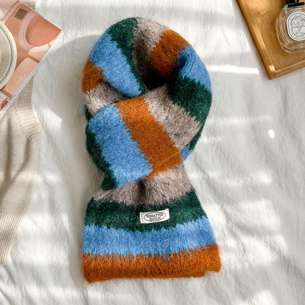 Korean version contrasting stripes college style including knitted scarf women's autumn and winter warm versatile couple wool scarf