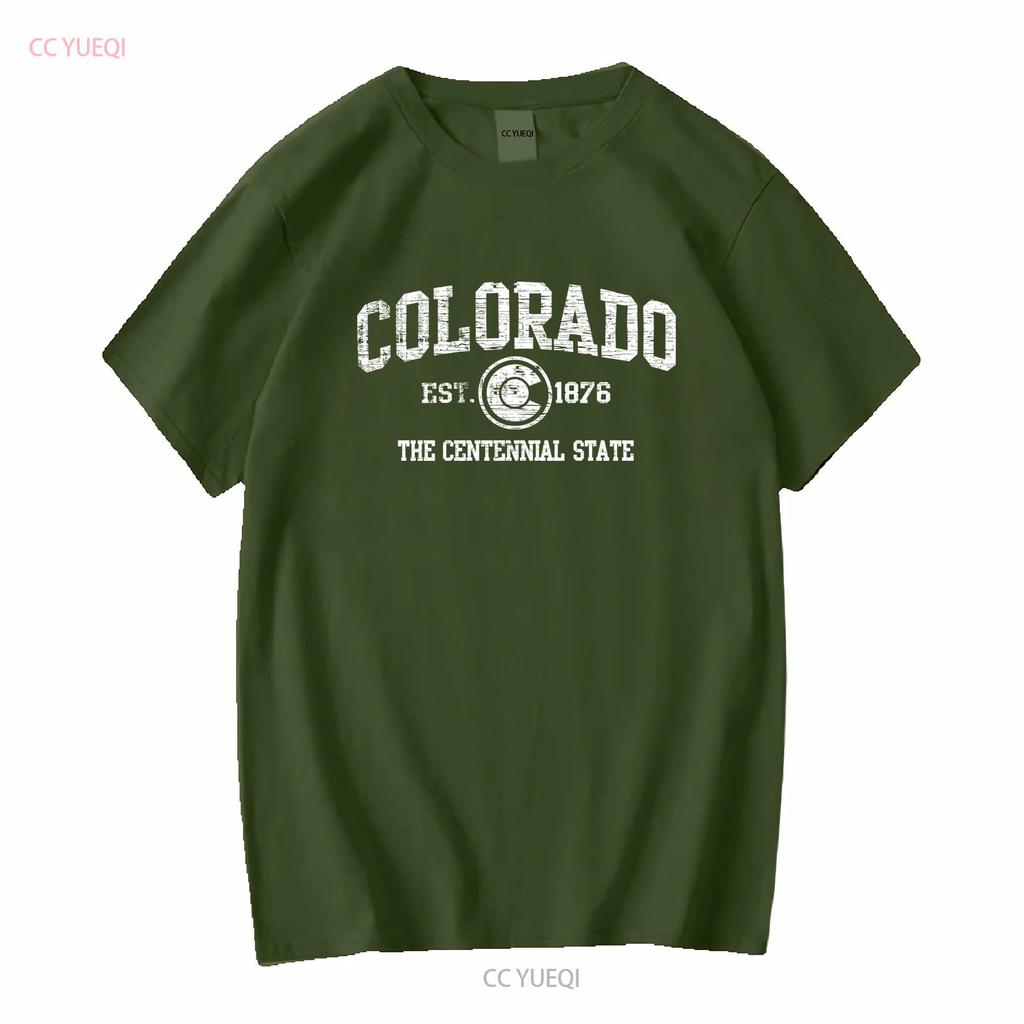 Colorado Flag Vacation Souvenir Mountains Womens or Mens Crewneck T Shirt Long Short Sleeves Vintage Washed Breathable Casual