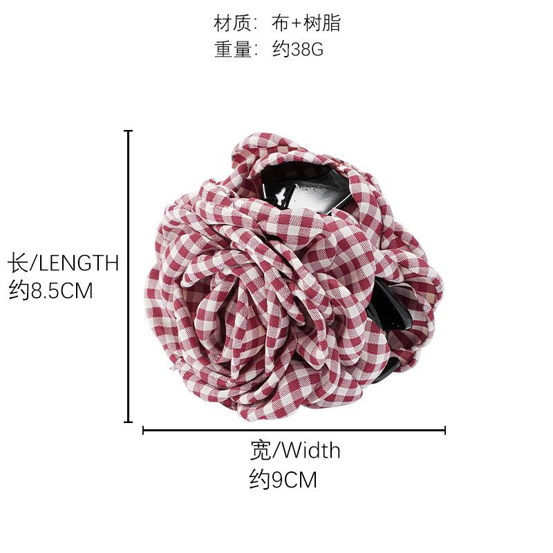 Early spring head flower plaid flower grab clip simple hair grab ins high-end hairpin big flower hair accessories headdress