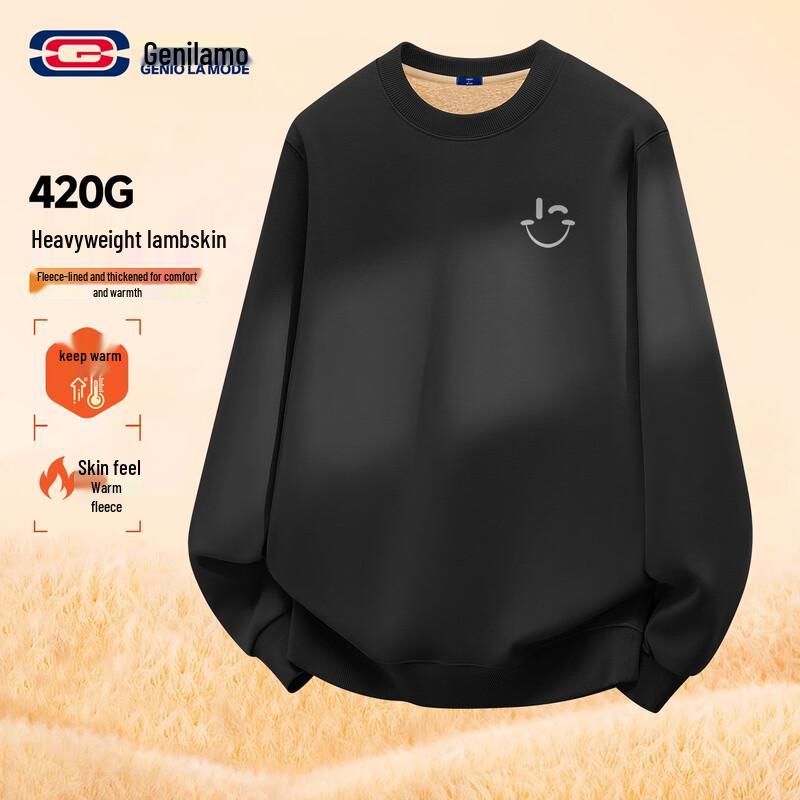 GENIOLAMODE Men s Lamb Velvet Lined Round Neck Sweatshirt M