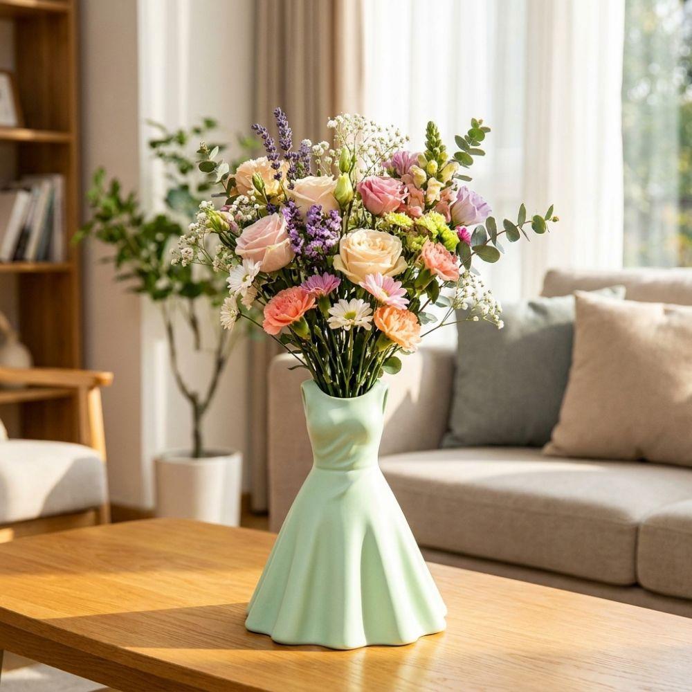 3D Printed Princess Dress shape Vase Romantic Desktop Ornament Flower Ware Coffee Table