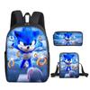 Sonic Primary School Student Schoolbag Three-Piece Set, Animation Cartoon Backpack, Shoulder Bag Pencil Case