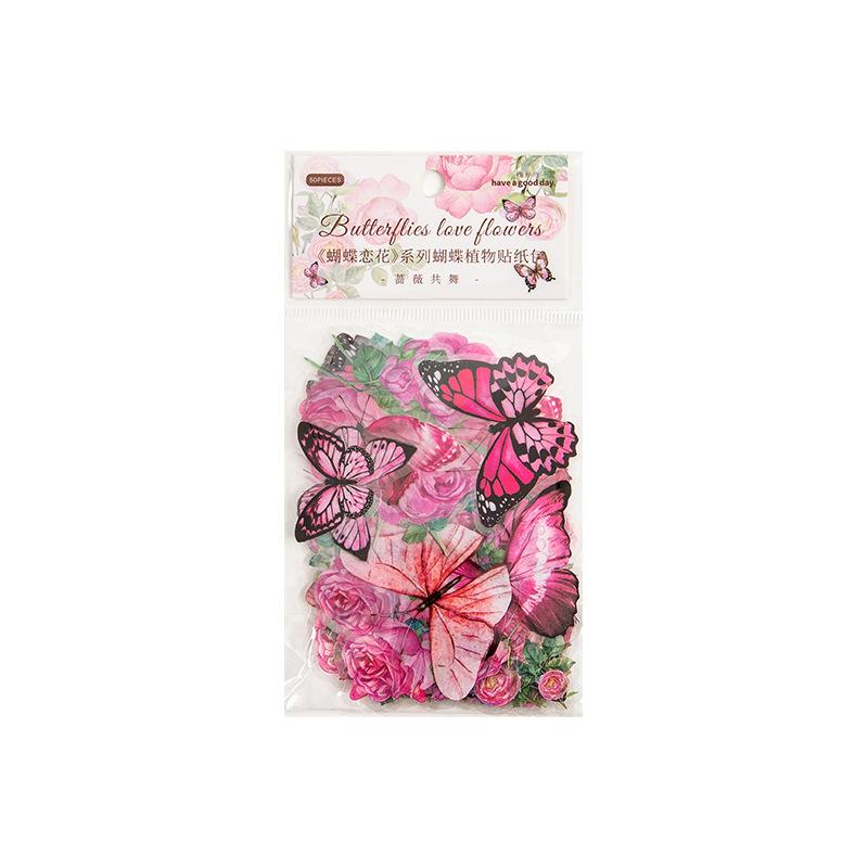 50Pcs Colorful Butterfly & Flower Sticker Pack Forest Fresh Mixed Style Journal Scrapbook DIY Supplies