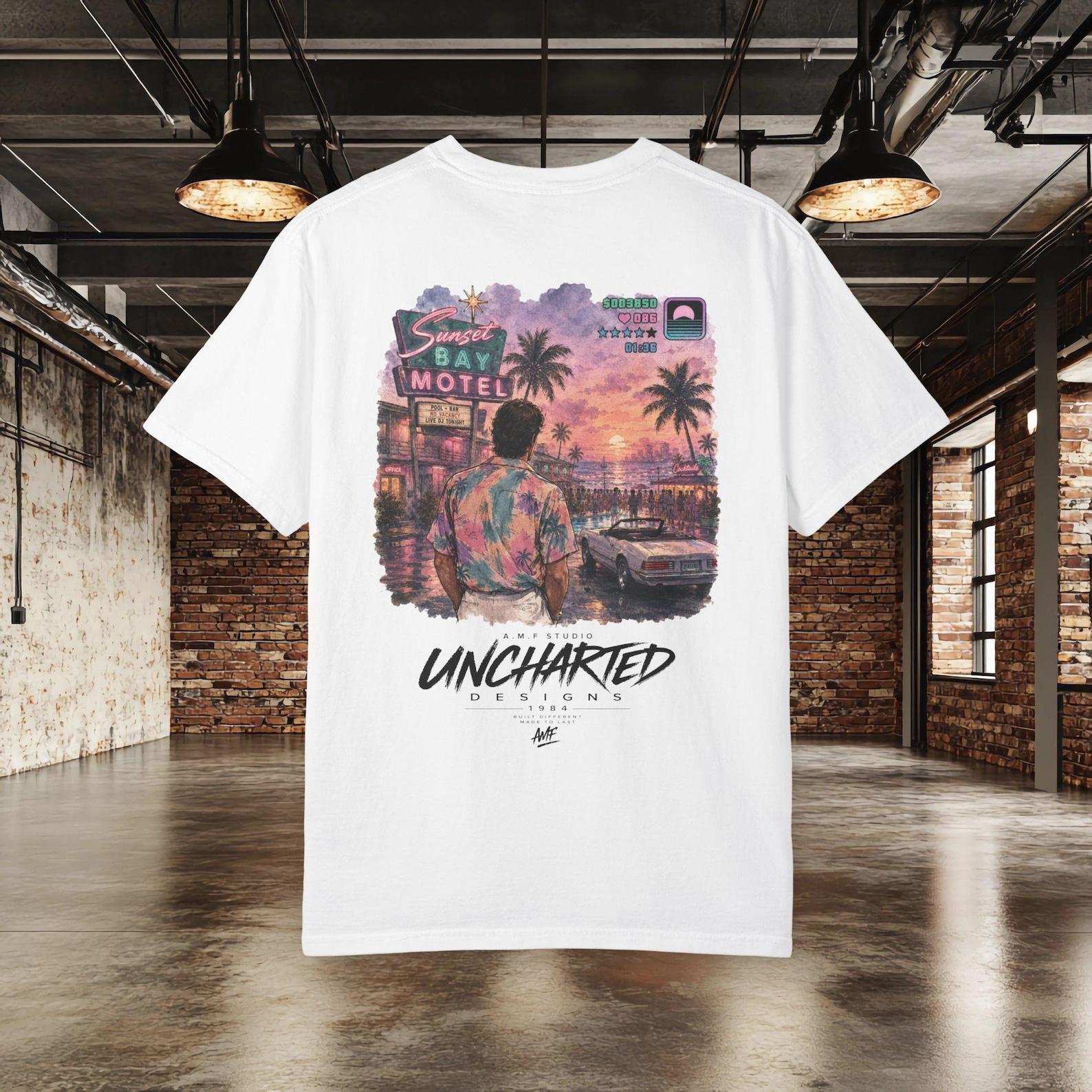 Retro Miami Shirt | Sunset Bay Motel Tee | 80s Aesthetic Graphic Shirt | Palm Tree Sunset Streetwear | Vaporwave Tee M