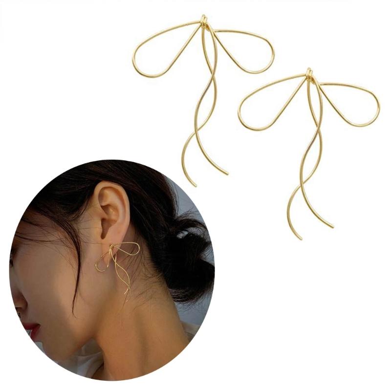 Simple Line Charm Earrings Bows Shape Dangle Ear Rings Bowknot Pendant Eardrop Versatile Metal Accessory for Daily Wear