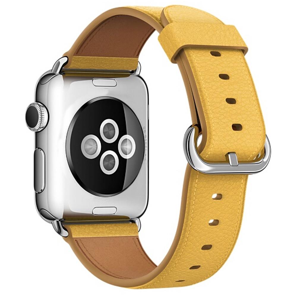 

For Apple Watch 10 46mm/Ultra 2/Ultra 49mm/9 8 7 45mm/SE (2023) SE (2022) SE 6 5 4 44mm/3 2 1 42mm Genuine Cow Leather Watch Strap Yellow